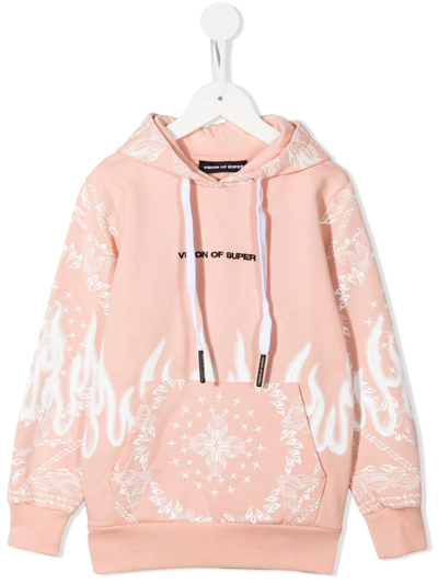 Shop Vision Of Super Spray Flames Bandana-print Hoodie In Rosa