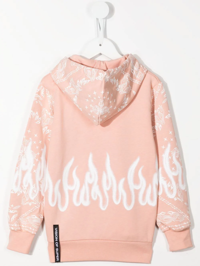 Shop Vision Of Super Spray Flames Bandana-print Hoodie In Rosa