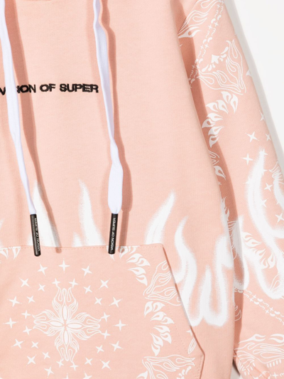Shop Vision Of Super Spray Flames Bandana-print Hoodie In Rosa