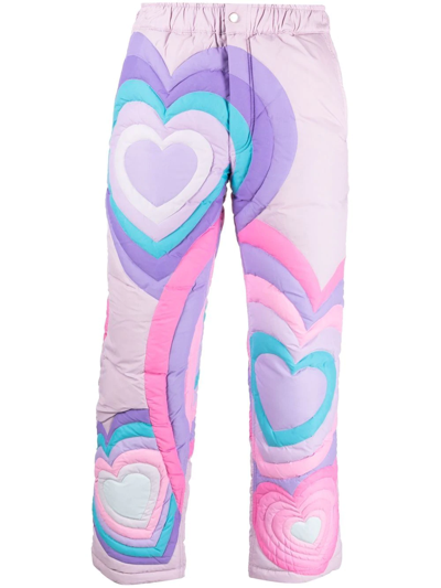 Shop Erl Quilted Heart-detail Trousers In Purple