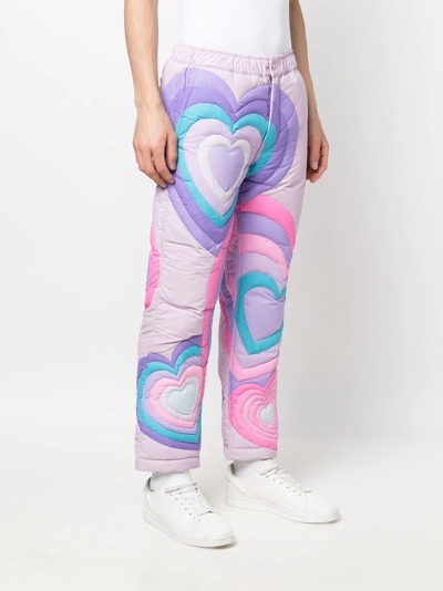Shop Erl Quilted Heart-detail Trousers In Purple
