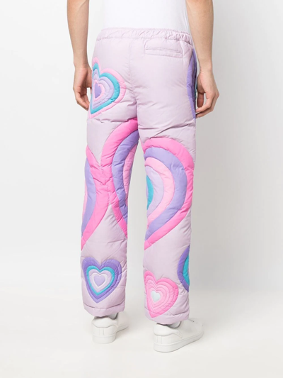 Shop Erl Quilted Heart-detail Trousers In Purple