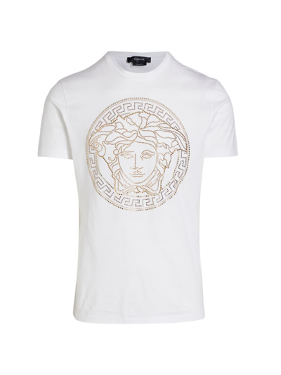 Shop Versace Men's Medusa Embellished T-shirt In Optical White