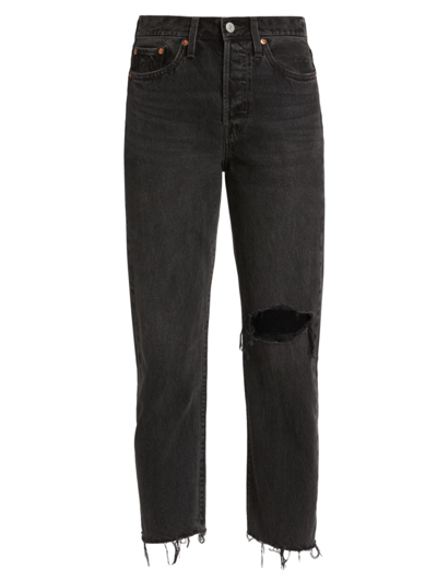 Shop Levi's Women's Wedgie High-rise Frayed Ripped Knee Crop Straight-leg Jeans In After Sunset