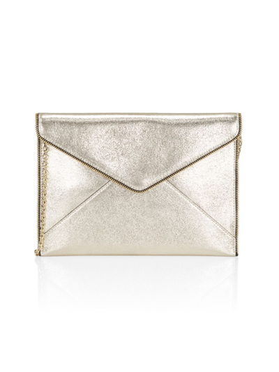 Shop Rebecca Minkoff Women's Leo Metallic Leather Clutch-on-chain In Champagne