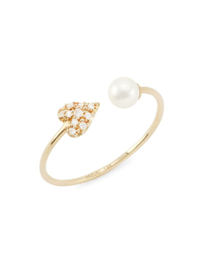 Shop Mizuki Women's 14k-yellow-gold, Freshwater Pearl & Diamond Ring In Yellow Gold