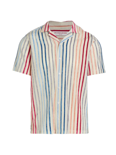 Shop Orlebar Brown Men's Hibbert Chenille Stripe Linen-blend Shirt