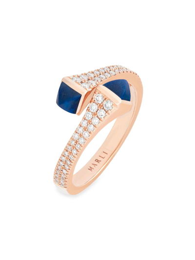 Shop Marli Women's Cleo 18k Rose Gold, Lapis Lazuli & Diamond Wrap Ring In Pink Gold