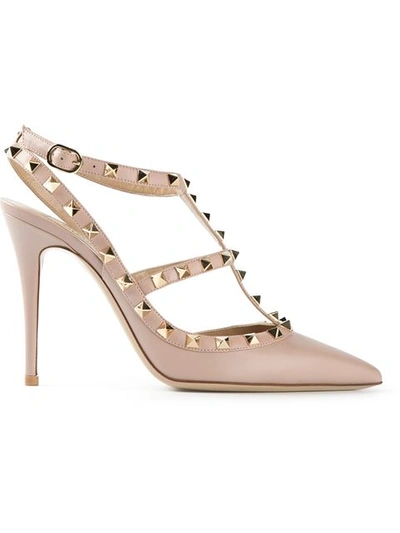 Valentino Garavani Rockstud Leather Slingbacks T.100 In Powder In Bronze