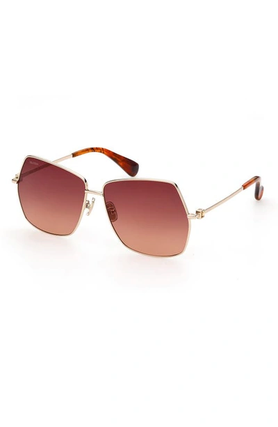 Shop Max Mara 61mm Geometric Sunglasses In Shiny Gold Brown Orange