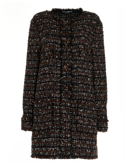 Shop Dolce & Gabbana Tweed Long Blazer In Multicolor