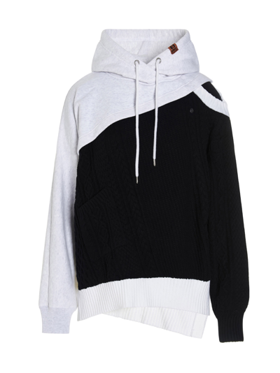 Shop Miharayasuhiro Sweatshirt-style Insert Hooded Sweater In White/black