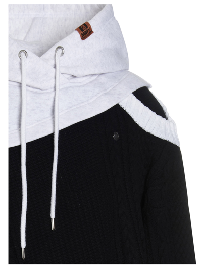 Shop Miharayasuhiro Sweatshirt-style Insert Hooded Sweater In White/black