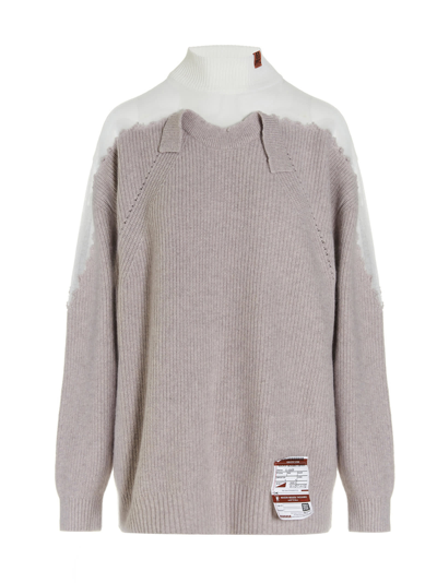 Shop Miharayasuhiro Sheer Insert Sweater In Gray