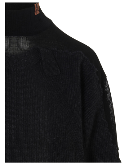 Shop Miharayasuhiro Sheer Insert Sweater In Black