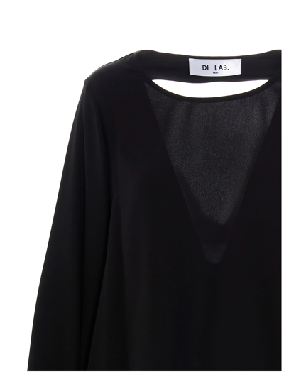 Shop Di.la3 Pari' Front Cut-out Silk Shirt In Black