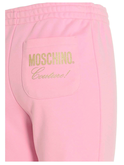 Shop Moschino Logo Print Joggers In Pink