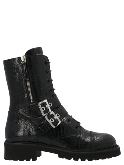 Shop Giuseppe Zanotti Double Buckle Combat Boots In Black