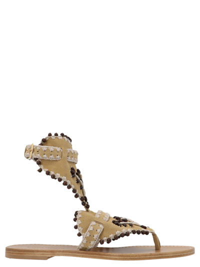 Shop Alberta Ferretti Embroidered Sandals In Beige