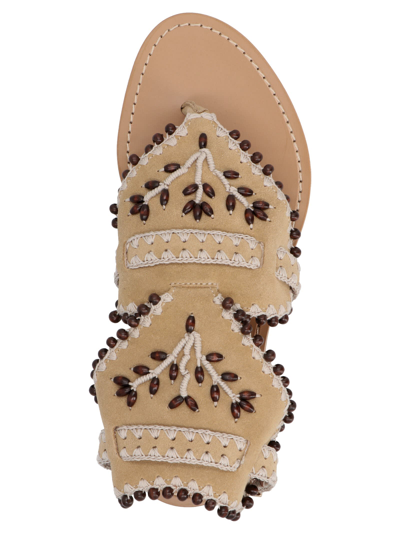 Shop Alberta Ferretti Embroidered Sandals In Beige