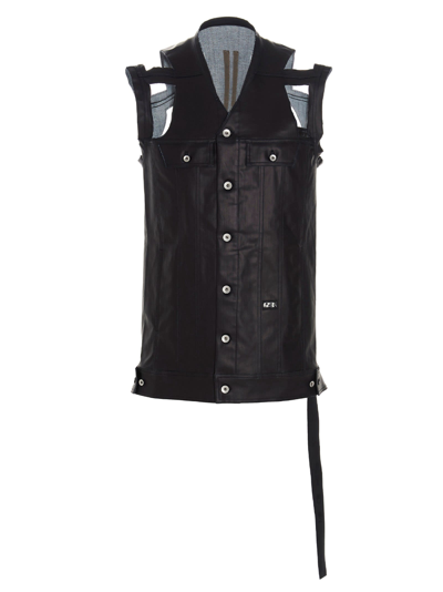 Shop Rick Owens Coated-effect Denim Sleeveless Jacket In Black