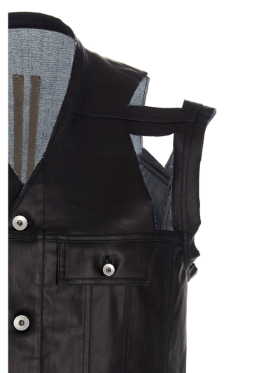 Shop Rick Owens Coated-effect Denim Sleeveless Jacket In Black