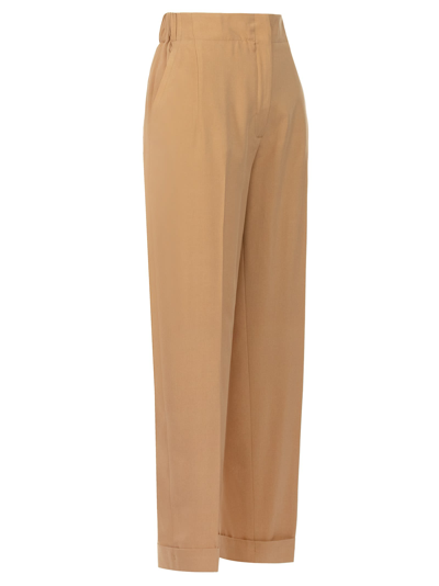 Shop Ferragamo High Waist Silk Pants In Beige