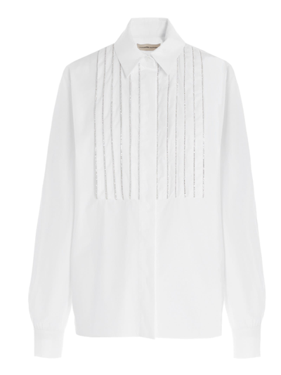 Shop Alexandre Vauthier Strass Plastron Poplin Shirt In White