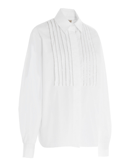 Shop Alexandre Vauthier Strass Plastron Poplin Shirt In White