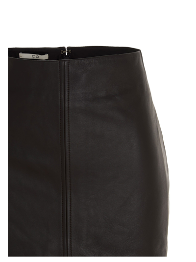 Shop Co Slit Leather Skirt In Brown