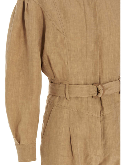 Shop Alberta Ferretti Linen Bodysuit In Beige