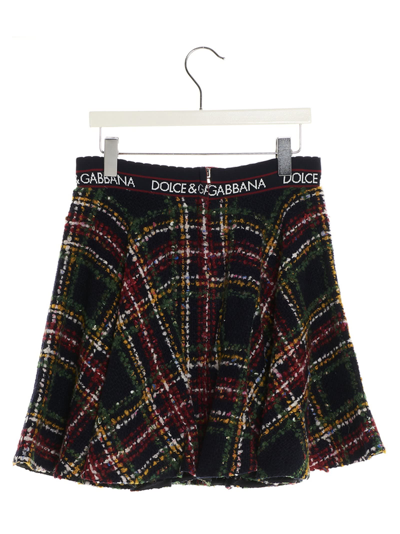 Shop Dolce & Gabbana Check Bouclè Skirt In Multicolor