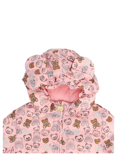 Shop Moschino Logo Print Down Jacket In Pink