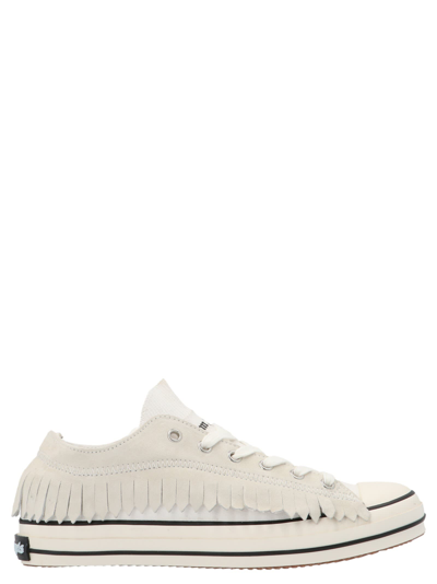 Shop Palm Angels Fringe Basket Low Vulcanized Sneakers In White