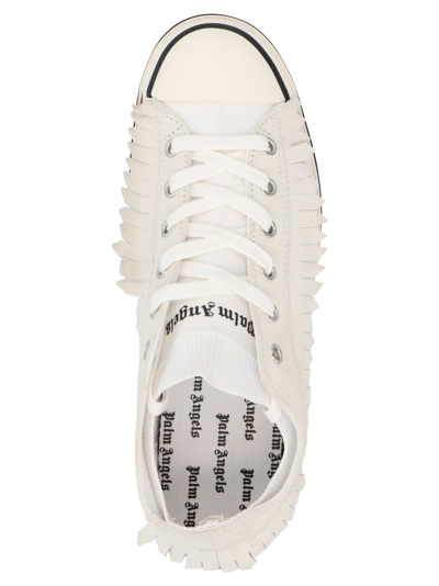 Shop Palm Angels Fringe Basket Low Vulcanized Sneakers In White