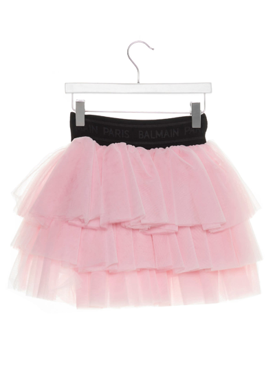 Shop Balmain Tulle Skirt In Pink