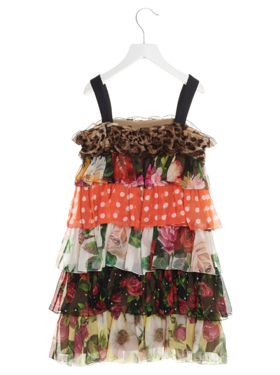 Shop Dolce & Gabbana Floral Print Silk Dress In Multicolor