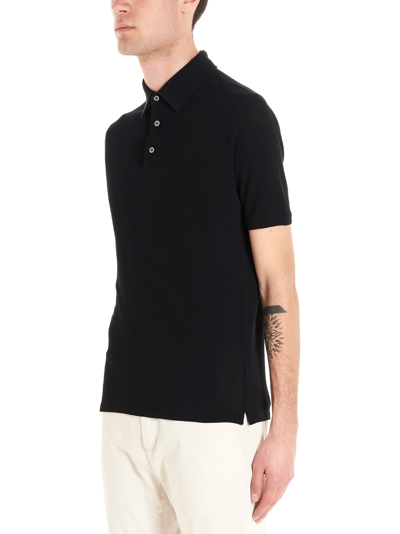Shop Zanone Piquet Cotton Polo Shirt In Black