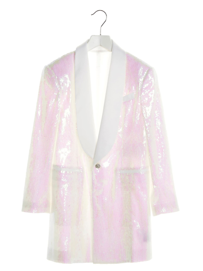 Shop Balmain Sequin Blazer Dress In White