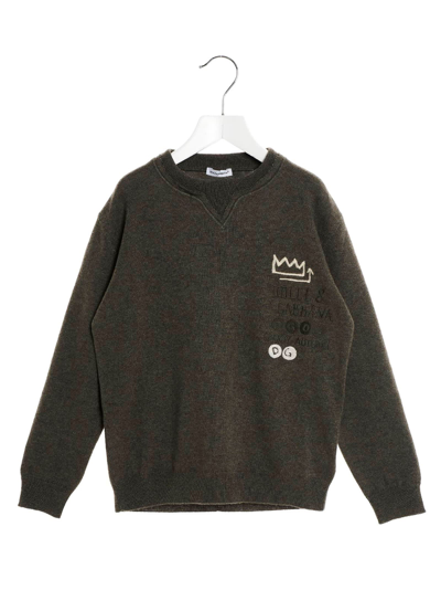 Shop Dolce & Gabbana Logo Jacquard Sweater In Gray