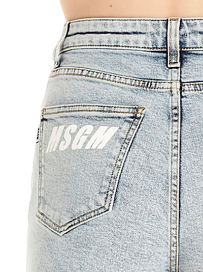 Shop Msgm Logo Denim Shorts In Light Blue