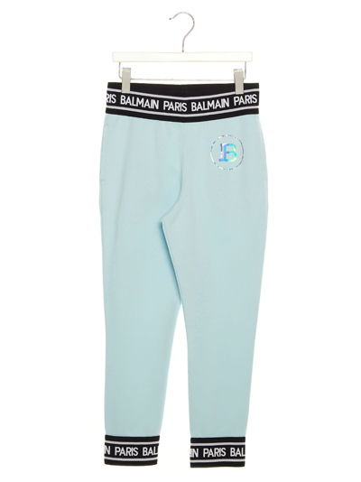 Shop Balmain Logo Sweatpants In Light Blue