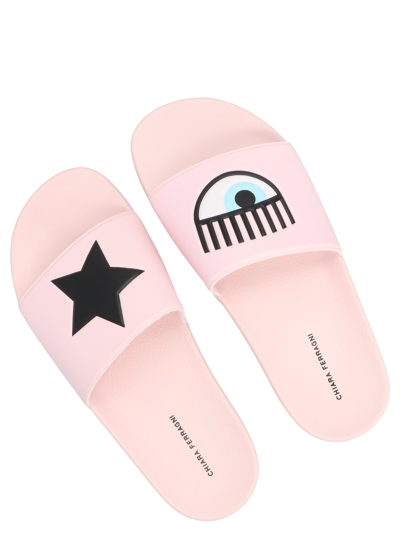 Shop Chiara Ferragni Eye Star Slides In Pink