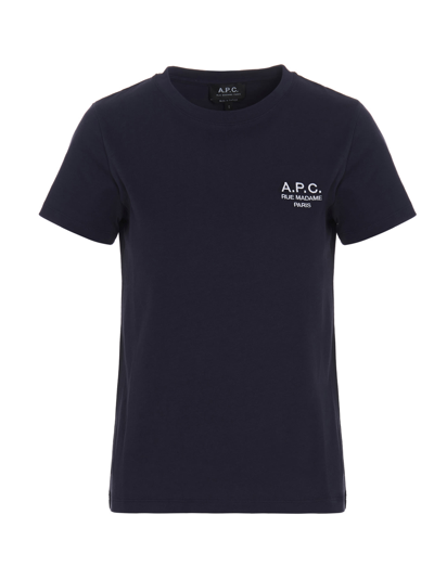 Shop Apc Logo Embroidery T-shirt In Blue