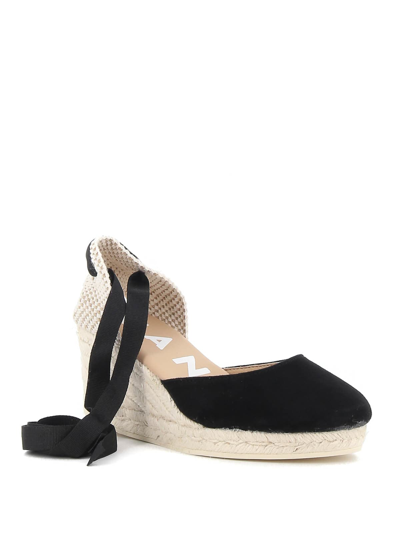 Manebi Hamptons Suede Heart-shaped Wedge Espadrilles In Nero