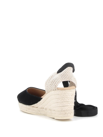 Manebi Hamptons Suede Heart-shaped Wedge Espadrilles In Nero