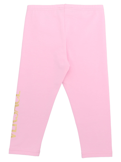 Shop Versace Logo Print Leggings In Pink