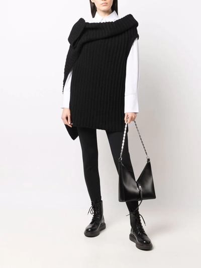 Shop Ann Demeulemeester Asymmetric Ribbed-knit Wool Top In Black
