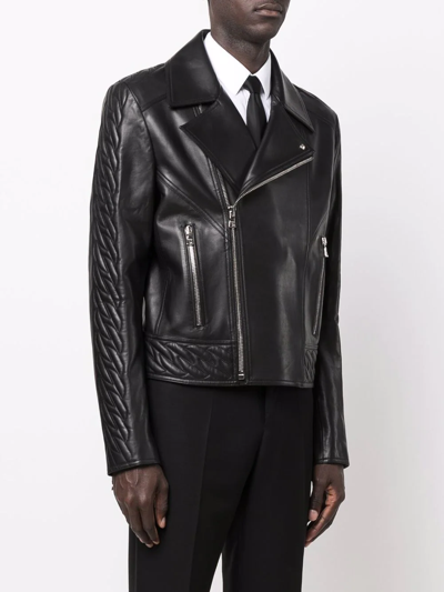 Shop Balmain Double-breasted Biker Jacket In Black
