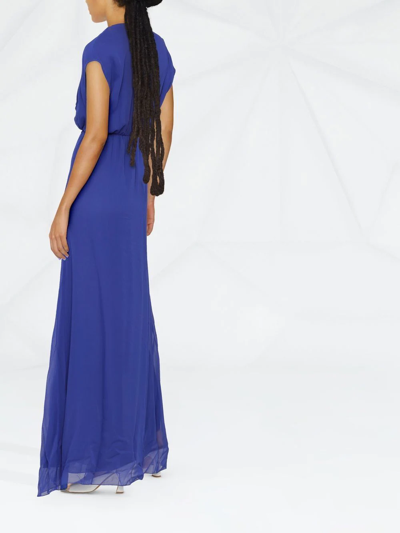 Shop Patrizia Pepe V-neck Gathered-detail Dress In Blue